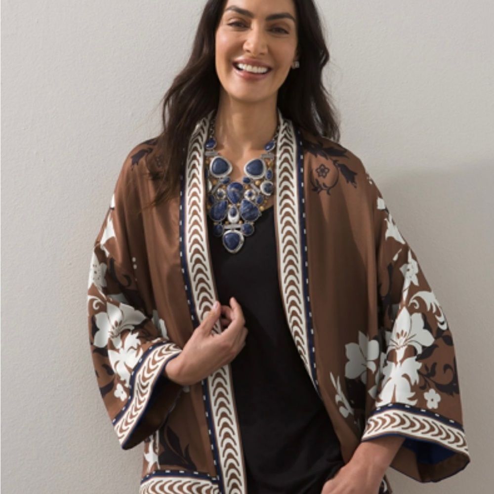 Chicos Floral Kimono brown kimono Sz XS/sm